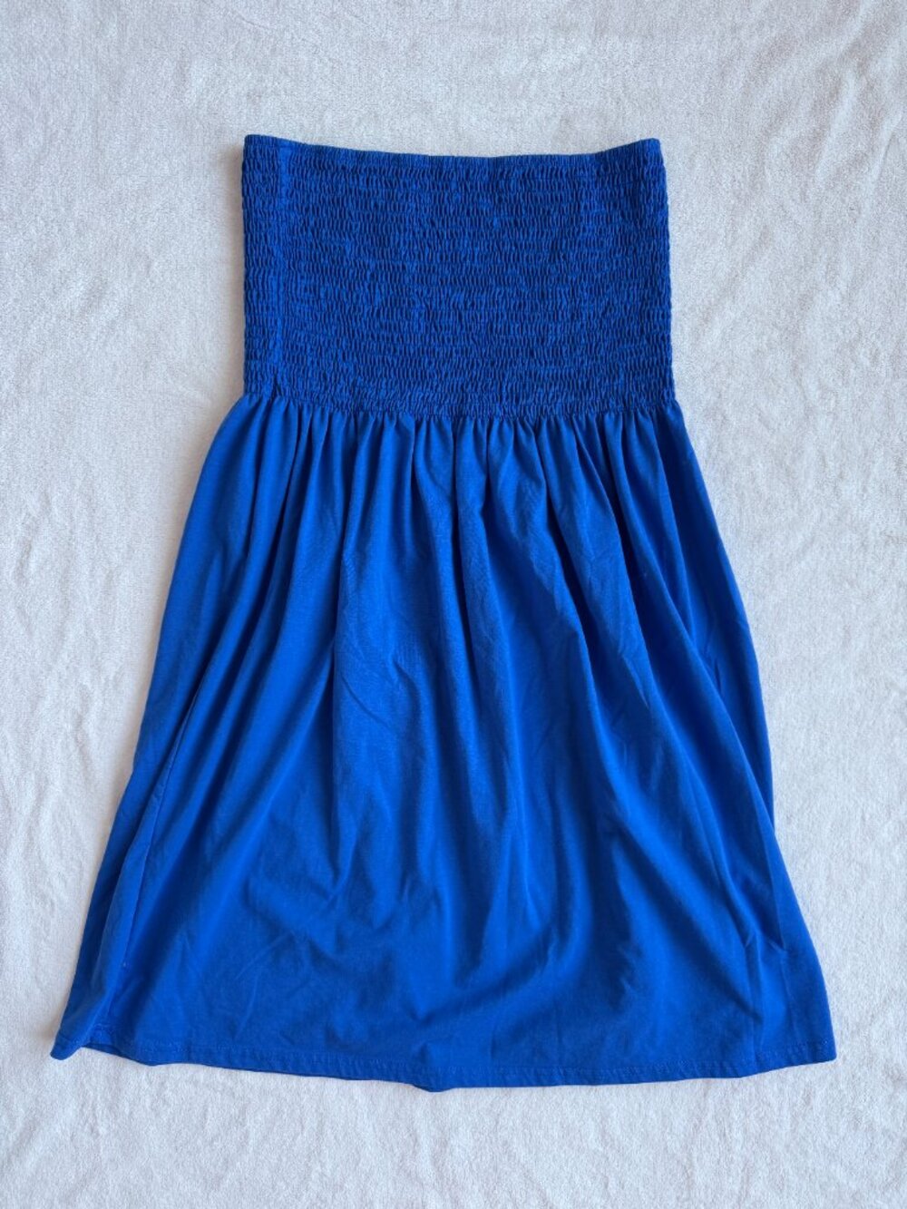 Blue Strapless Smocked Bodice Dress